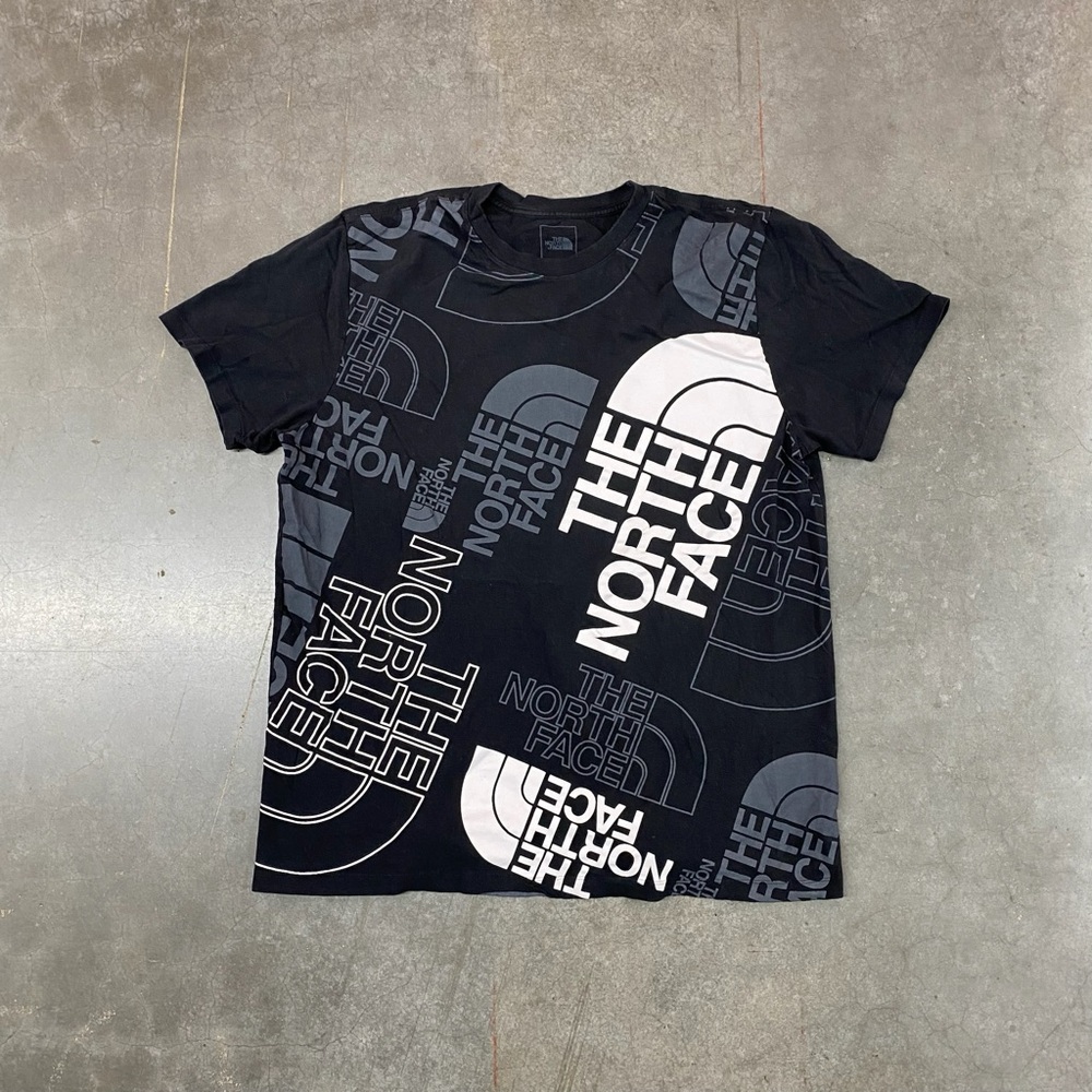 The North Face Graphic T Shirt Black All Over Logo Print Mens XL